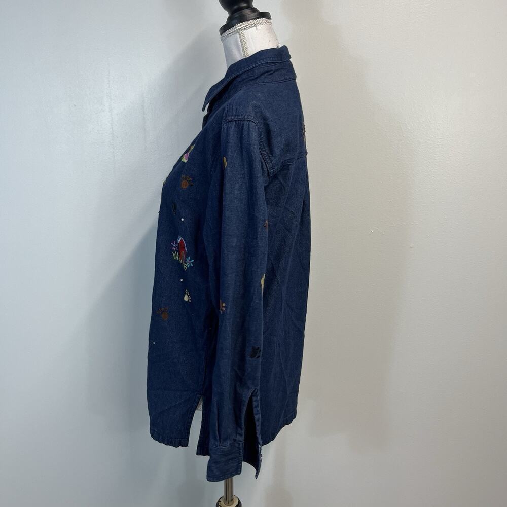 The Quacker Factory Denim Jean Shirt size Small Dogs Dalmatian Embroidery Beads - Picture 9 of 11